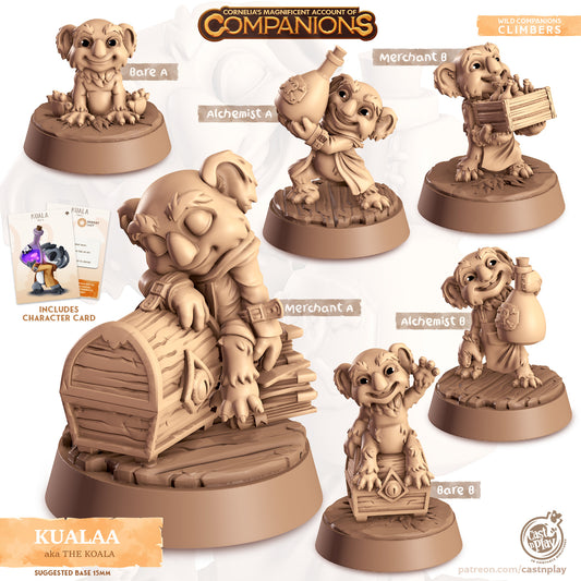 Kualaa, The Koala | D&D | 3D Printed | HD Resin Miniature | Cast n Play | Pathfinder | Tabletop | Koala | Companions | Familiar