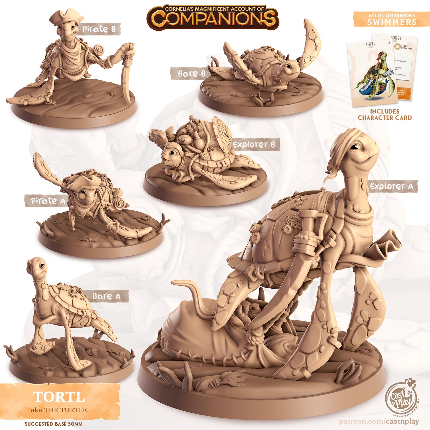 Tortl, the Turtle | D&D | 3D Printed | HD Resin Miniature | Cast n Play | Pathfinder | Tabletop | Tortoise | Companions | Familiar