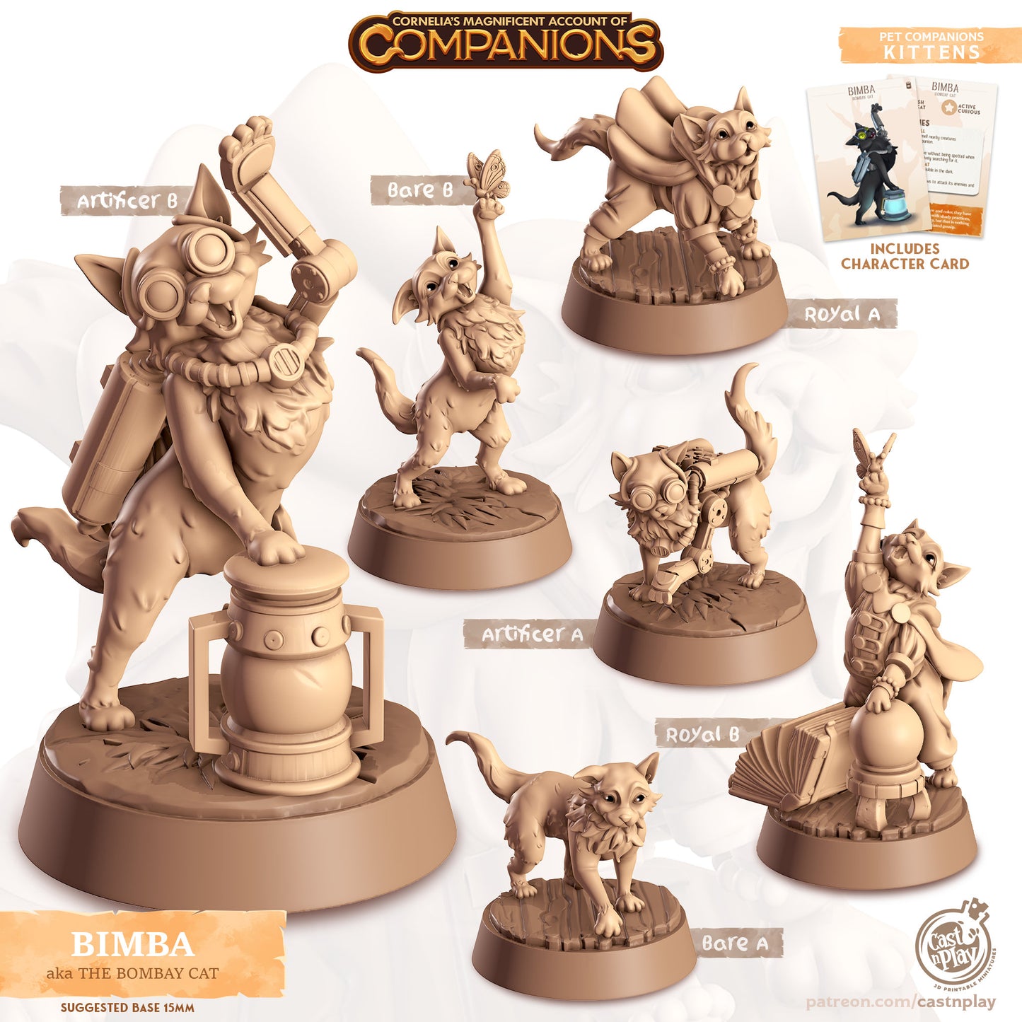 Bimba - Bombay Cat | D&D | 3D Printed | HD Resin Miniature | Cast n Play | Pathfinder | Tabletop | Cat | Companions | Familiar