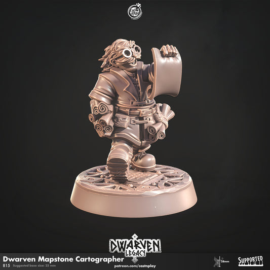 Dwarf Mapstone Cartographer | D&D | 3D Printed | HD Resin Miniature | Cast n Play | Pathfinder | Tabletop | Dwarven | Army | Dwarf Legacy