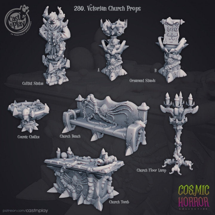 Victorian Church Props | D&D | 3D Printed | HD Resin Miniature | Cast n Play | Pathfinder | Tabletop | Scatter | Target | Cosmic Horor