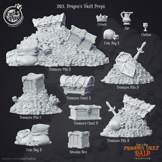 Dragons Vault Props | D&D | 3D Printed | HD Resin Miniature | Cast n Play | Pathfinder | Midnight curse | Tabletop | Scatter | Target