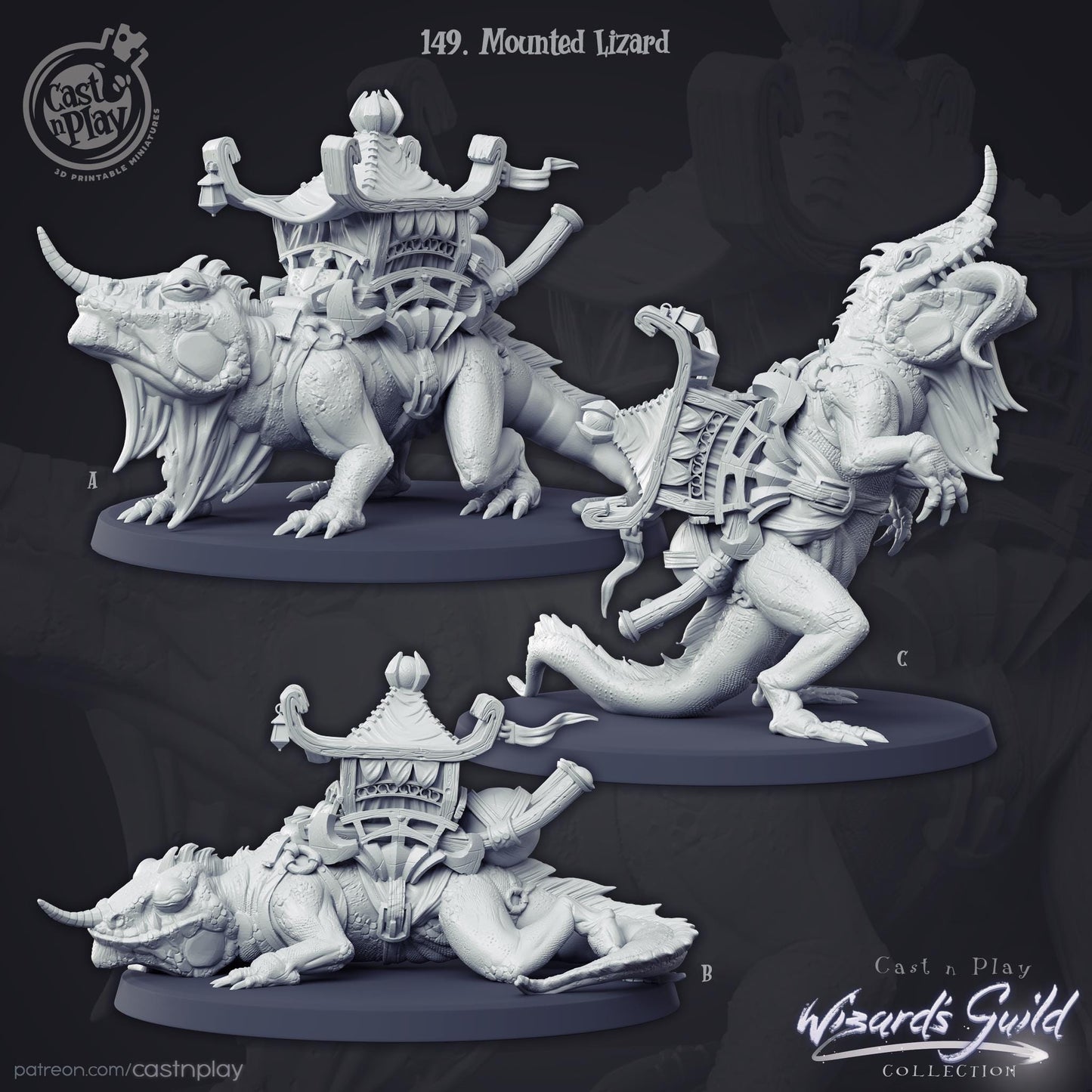 Mounted Lizard |  D&D  |  3D Printed | HD Resin Miniature | Cast n Play | Pathfinder | Tabletop | Lost Cave | Creature | Underdark